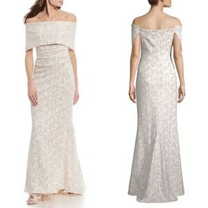 NWT Vince Camuto Off Shoulder Popover Lace Sequin Gown Sz. 0